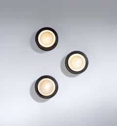 Set of 3 Stilnovo wall sconces, brass and prismatic glass, 1950s