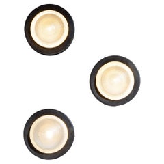Set of 3 Stilnovo wall sconces, brass and prismatic glass, 1950s