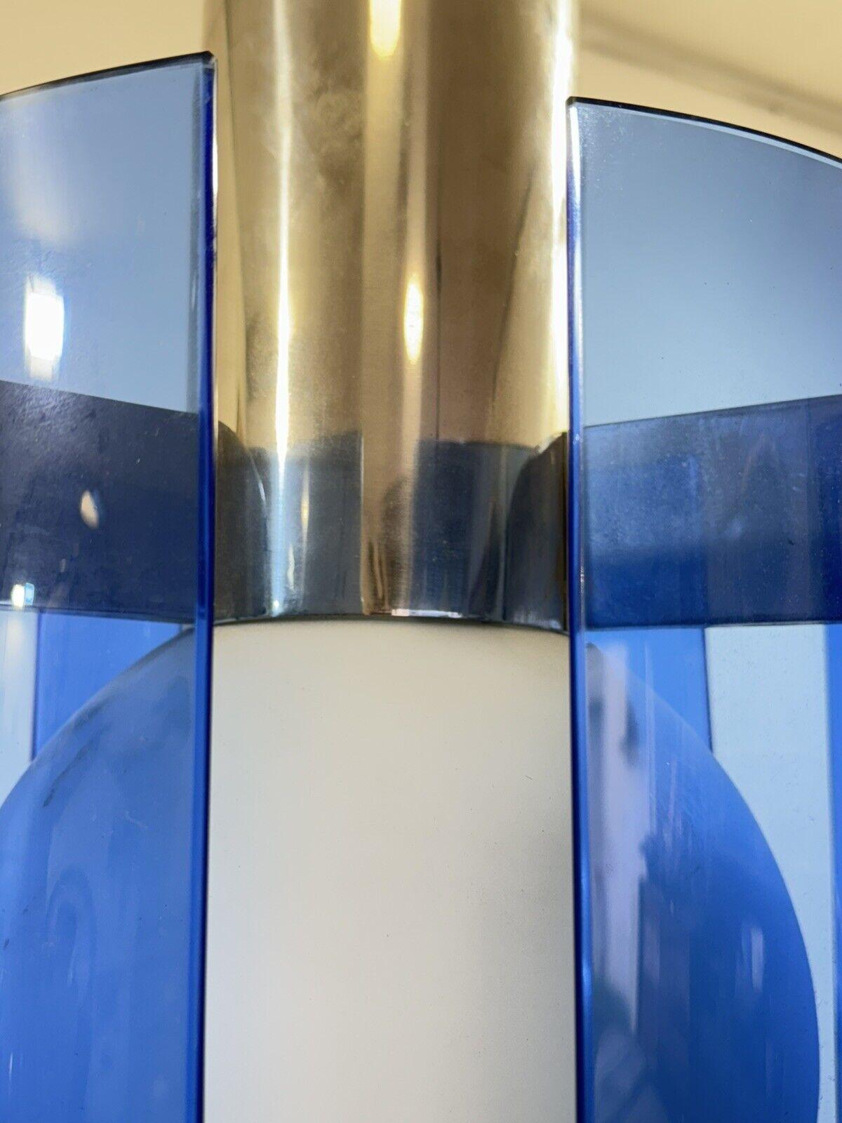 Late 20th Century veca blue glass and opal glass globe pendant lamp 1970s For Sale