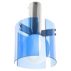 veca blue glass and opal glass globe pendant lamp 1970s
