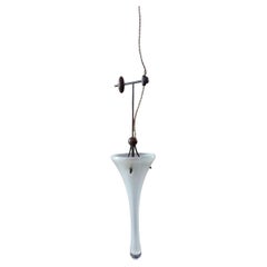 Vintage Hanging Lamp  elongated shape in white Murano glass