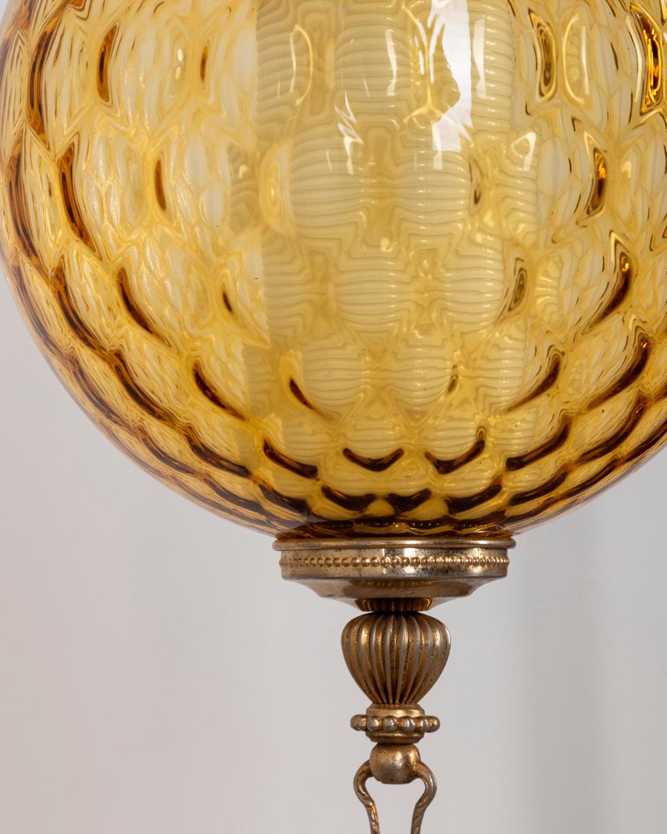 Mid-20th Century Vintage 1960s amber glass pendant lamp Italian design For Sale