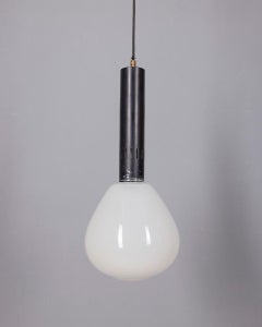 Lampada a sospensione vintage anni 70 in vetro bianco design Italiano