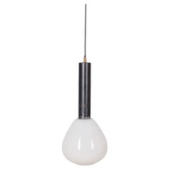 Lampada a sospensione vintage anni 70 in vetro bianco design Italiano