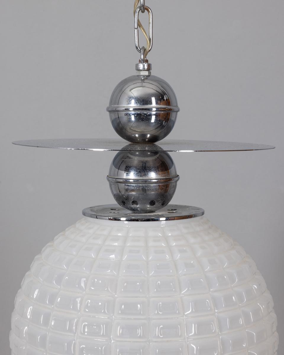 Vintage 70s metal and glass pendant lamp Italian design In Good Condition For Sale In None, IT
