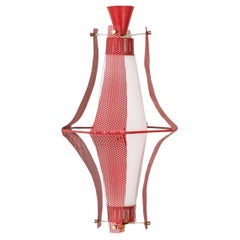 Lampe suspendue en verre et métal des années 70, design italien