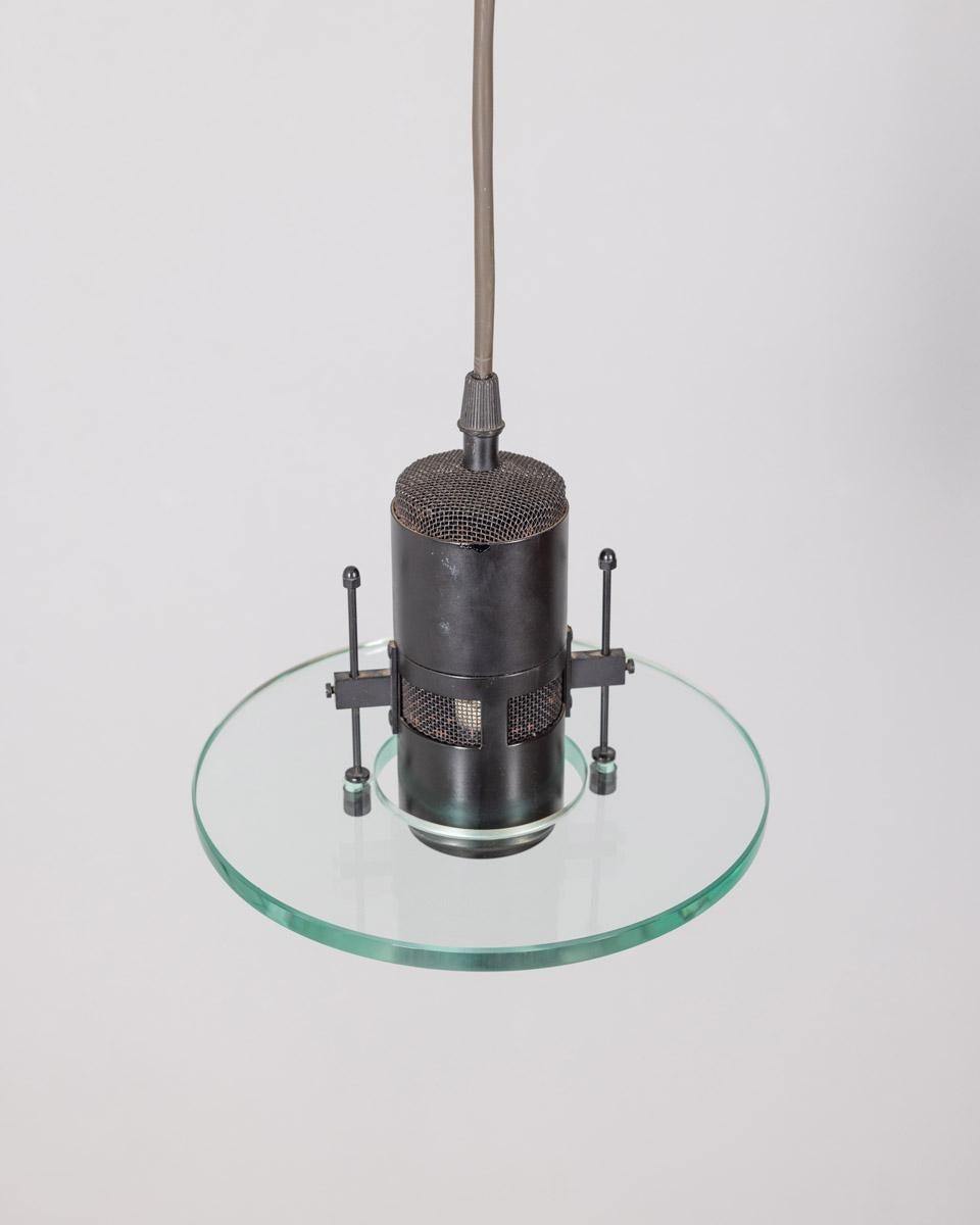 Vintage 80's pendant lamp metal glass Italian minimalist design For Sale 1