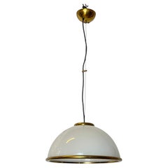 Vintage pendant lamp in opal glass and brass, "OroBianco," 1970s