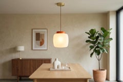 Vintage Space Age 1970s Space Age Suspension Lamp - Opal Glass and Orange Pop