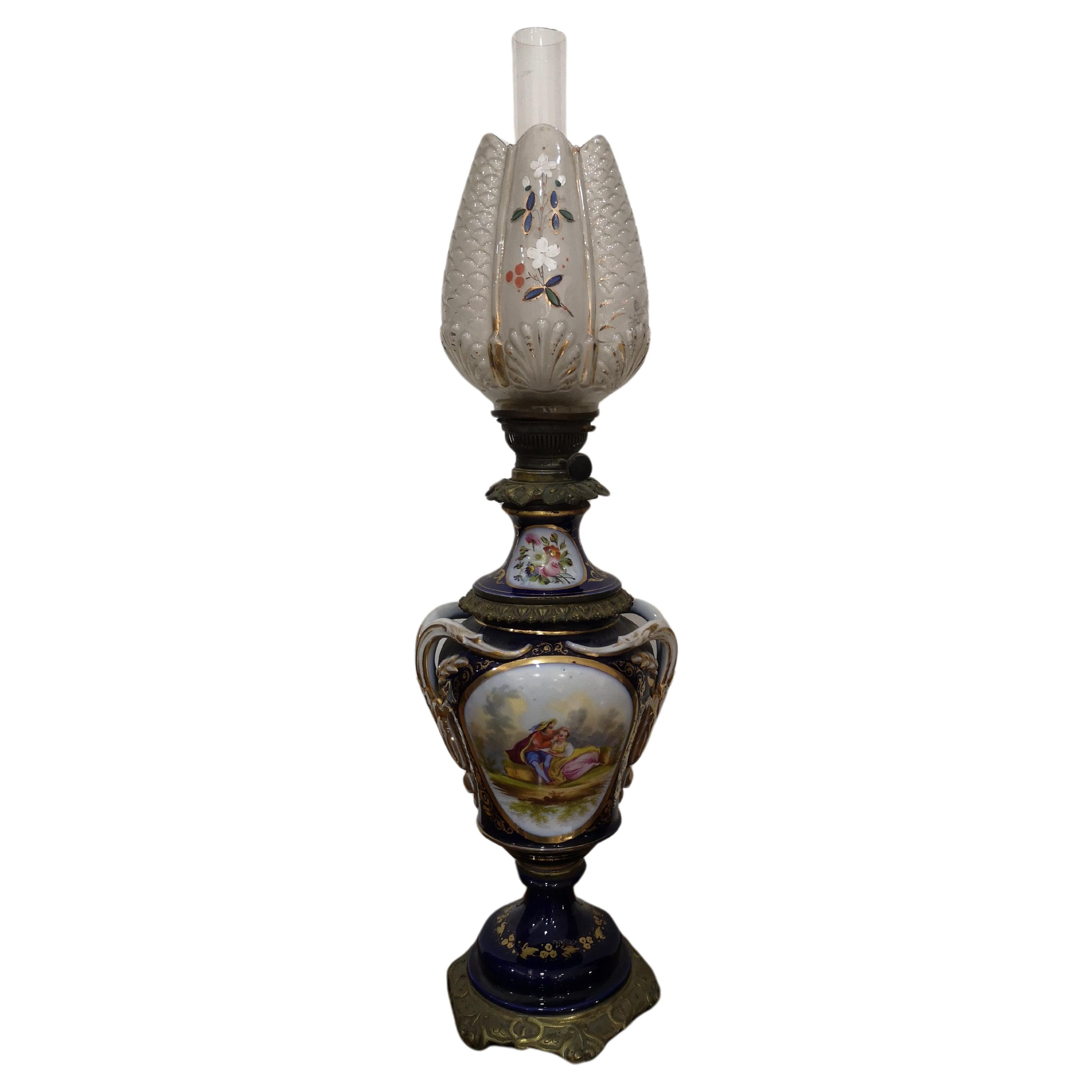 Sèvres porcelain oil lamp, mid-19th century For Sale