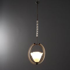 Murano Glass Chandelier, Mid-Century Modern, Brass Frame, Italy, 1940