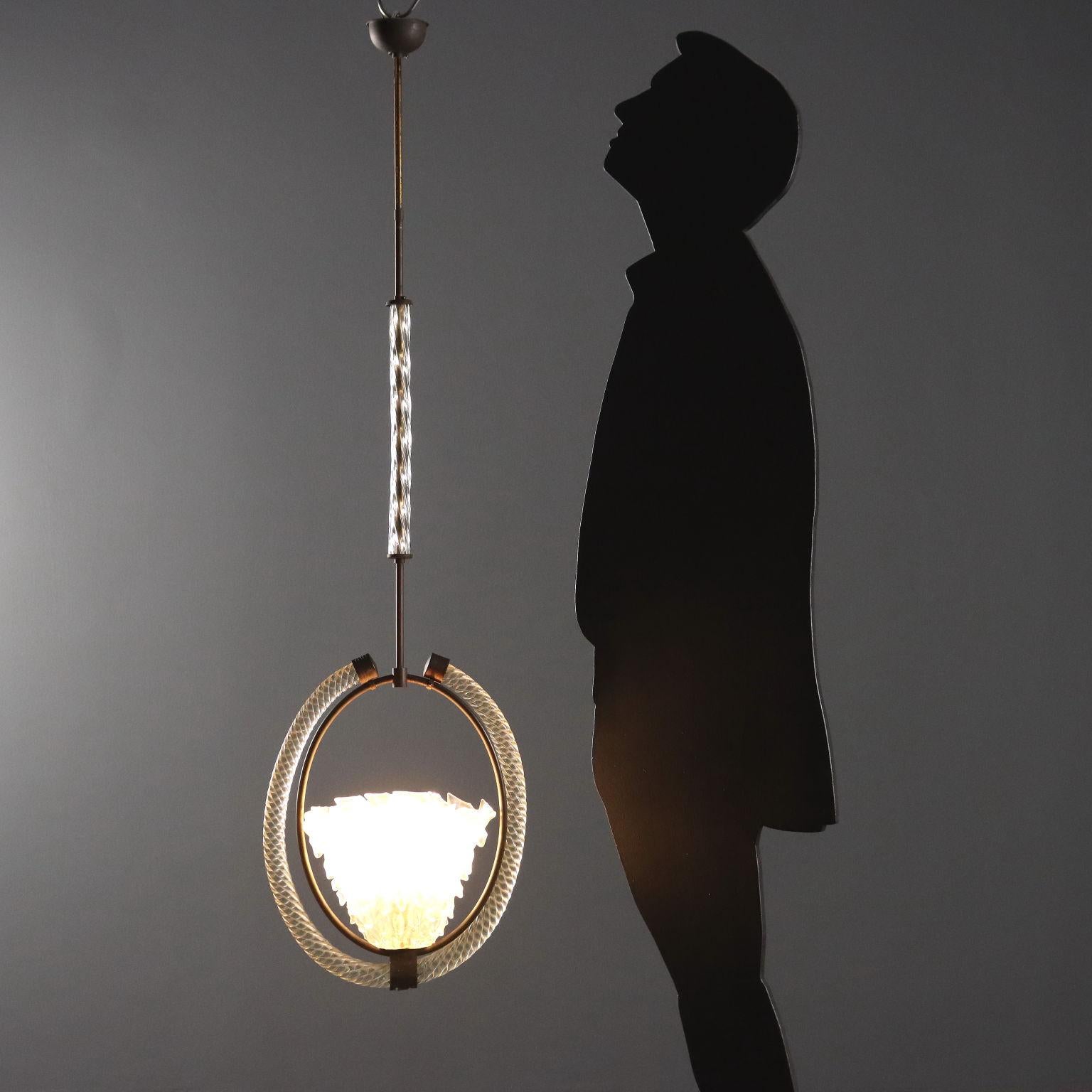 Mid-Century moderno Lampada anni '40 in vetro di Murano in vendita