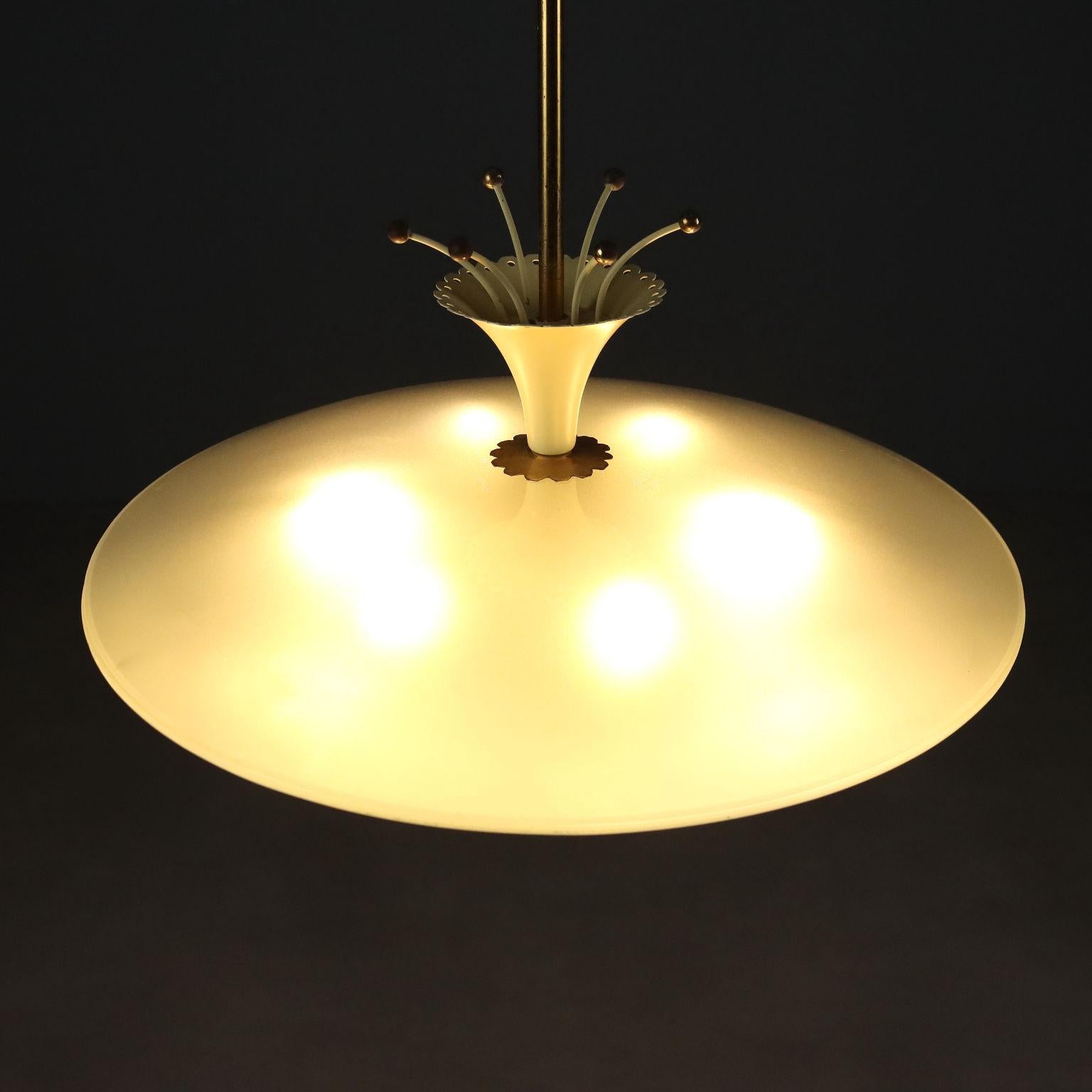 Italian 50's Lamp with Machined Glass For Sale