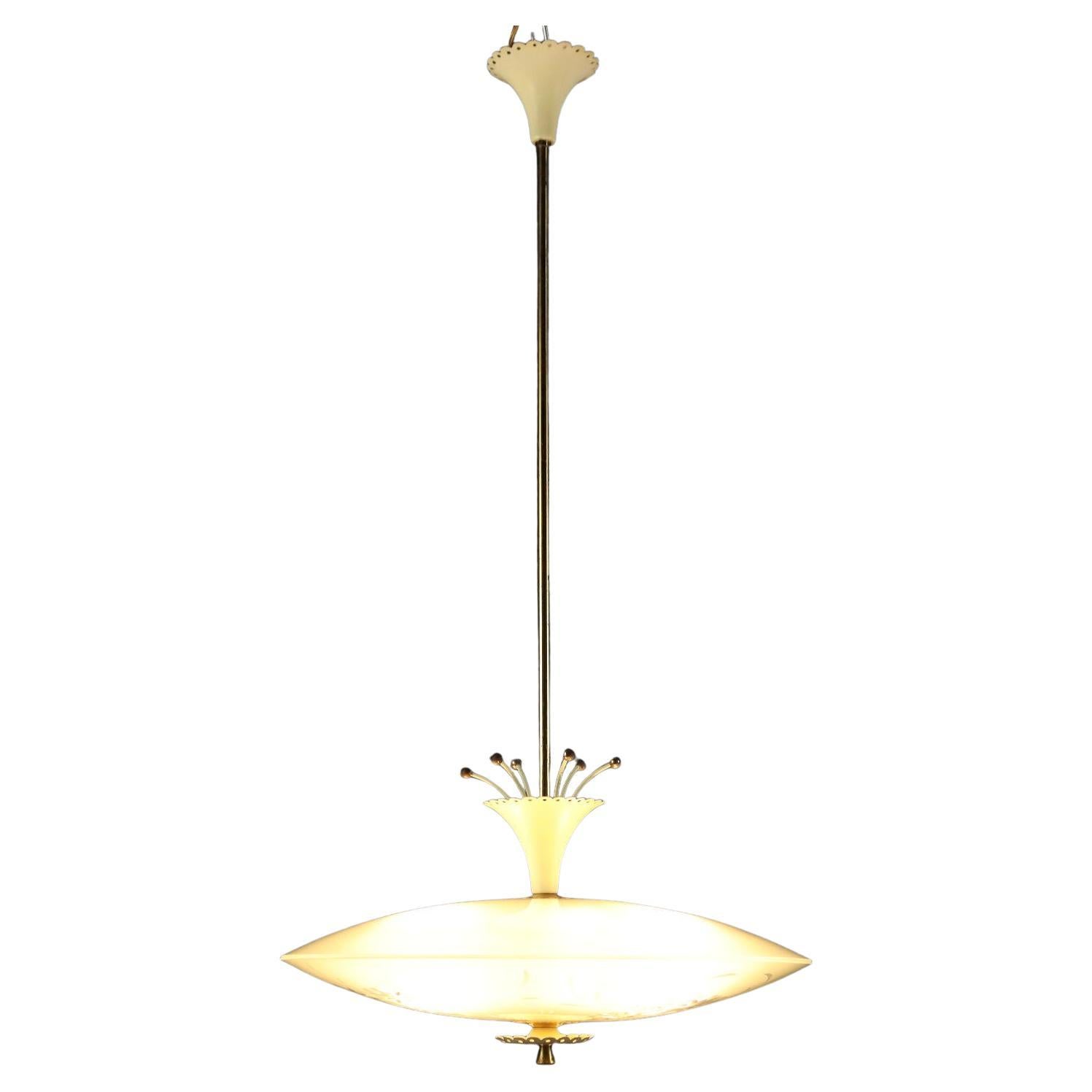Lampe aus den 1950er Jahren mit bearbeitetem Glas