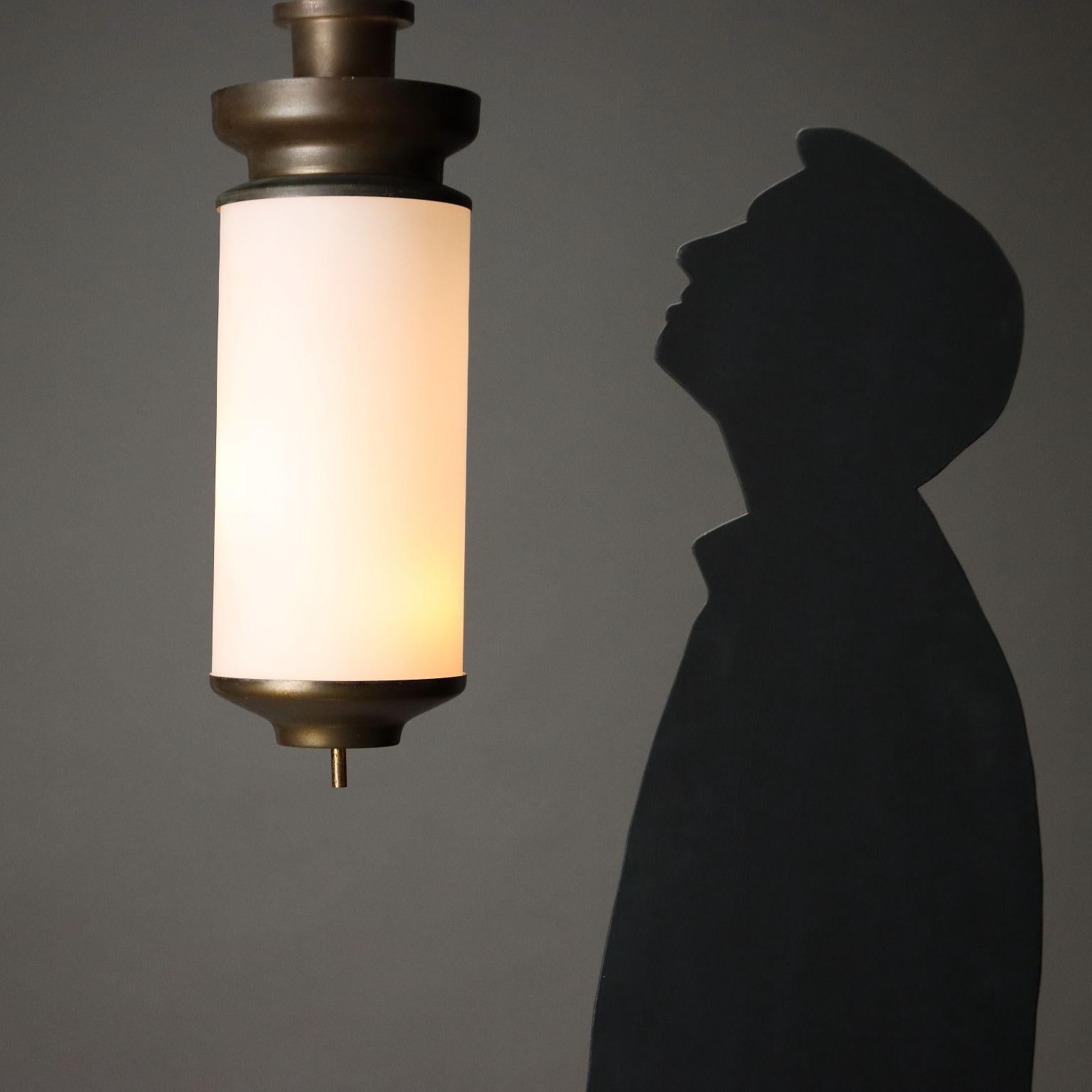 Mid-Century Modern Lampada Anni 60 Produzione Lumi in ottone e vetro opalino