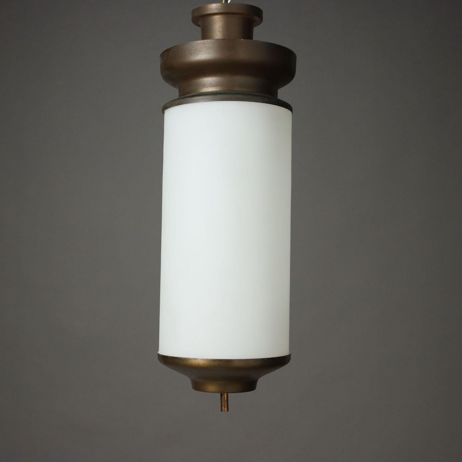 Italian Lampada Anni 60 Produzione Lumi in ottone e vetro opalino