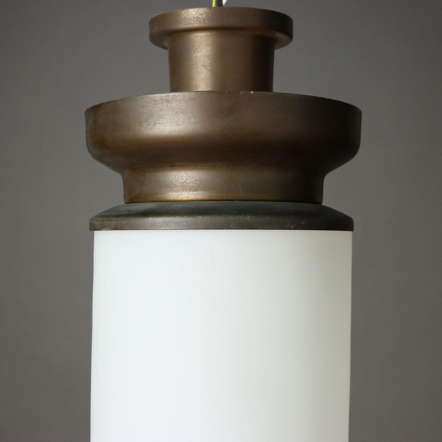 Mid-20th Century Lampada Anni 60 Produzione Lumi in ottone e vetro opalino