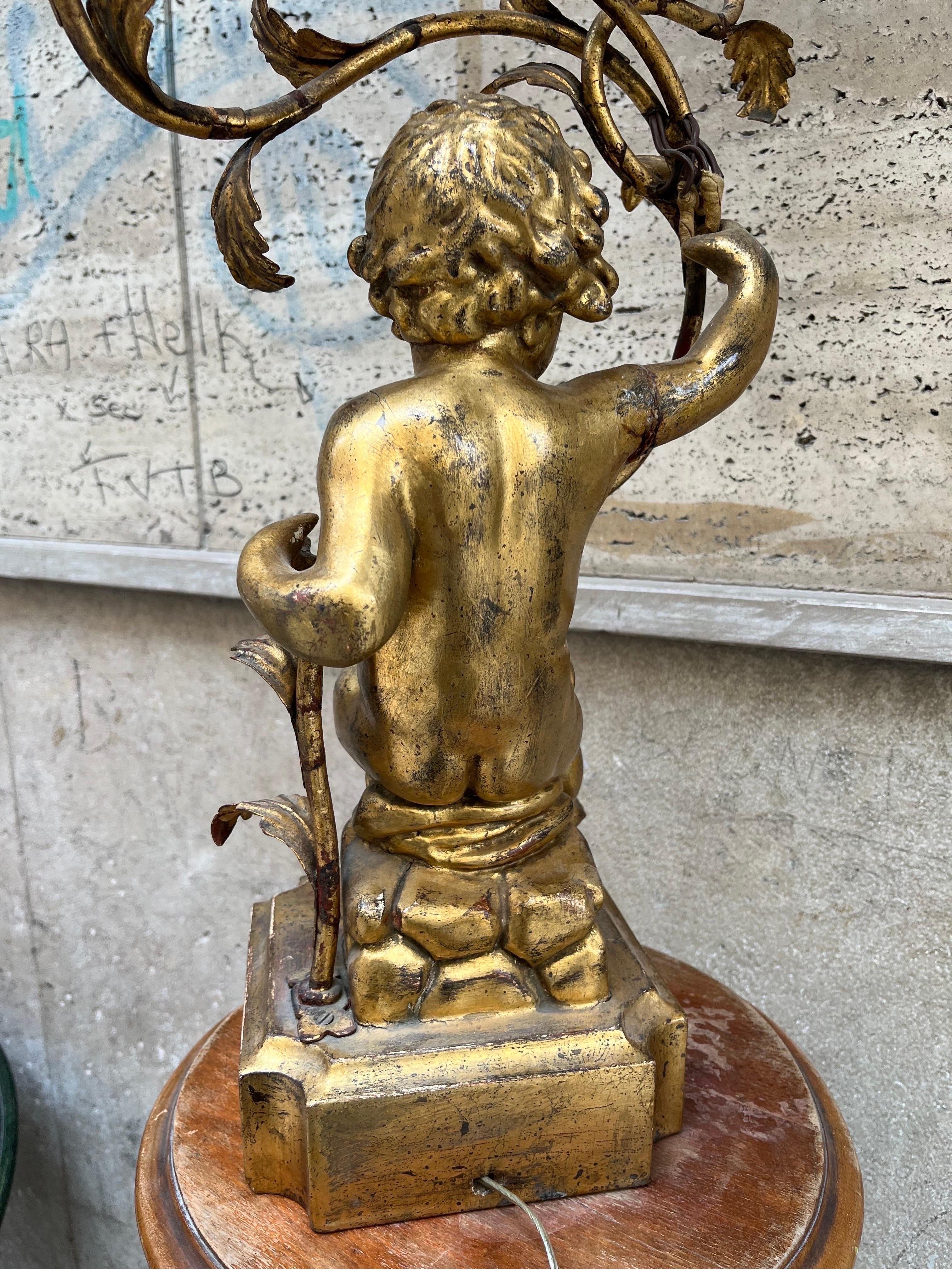 Late 19th Century Lampada Antica con Putto Oro a tre luci ‘800 For Sale