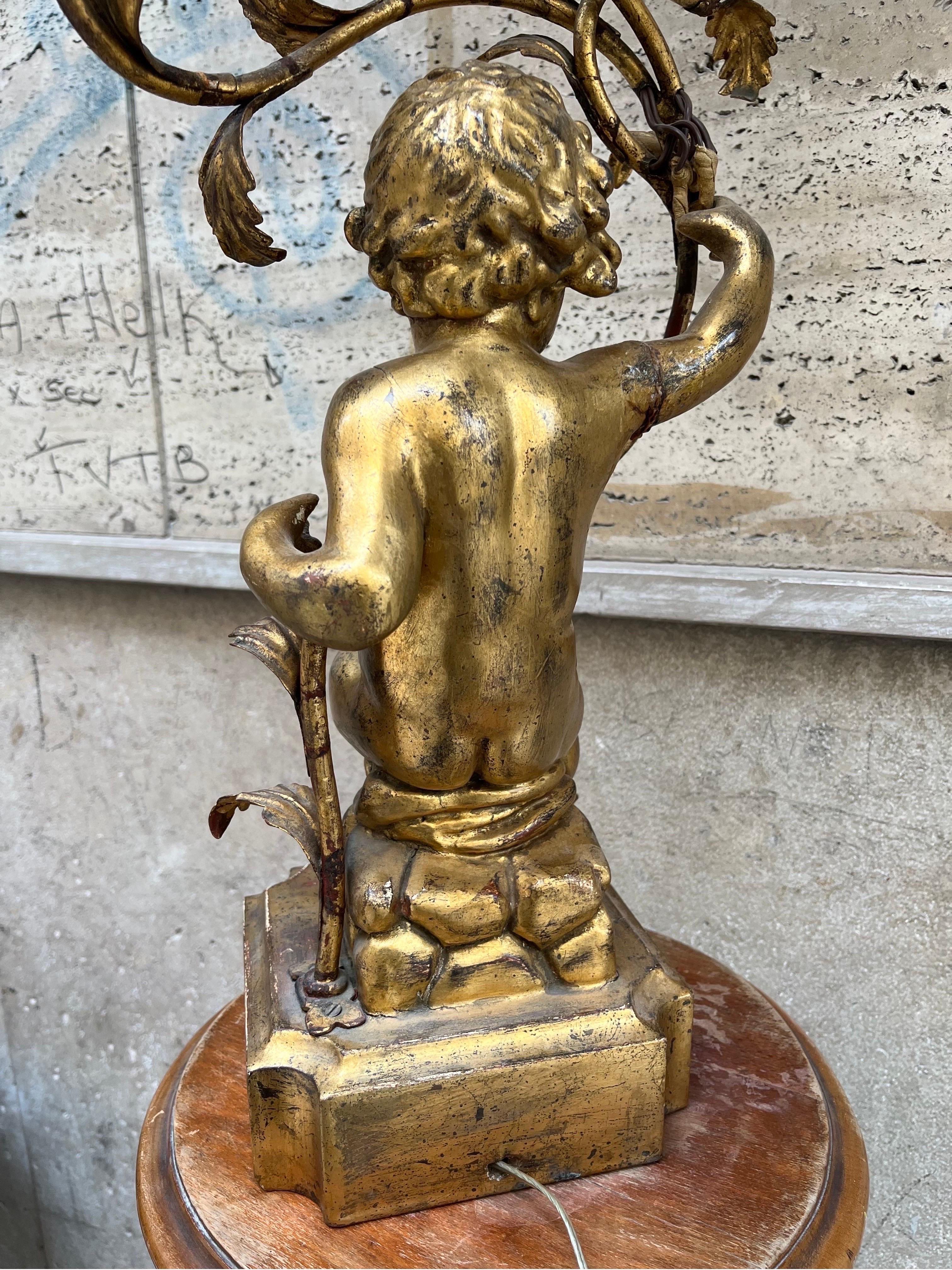 Lampada Antica con Putto Oro a tre luci ‘800 For Sale 1