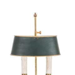 Two-light brass bouillotte lamp with dolphins and adjustable shade