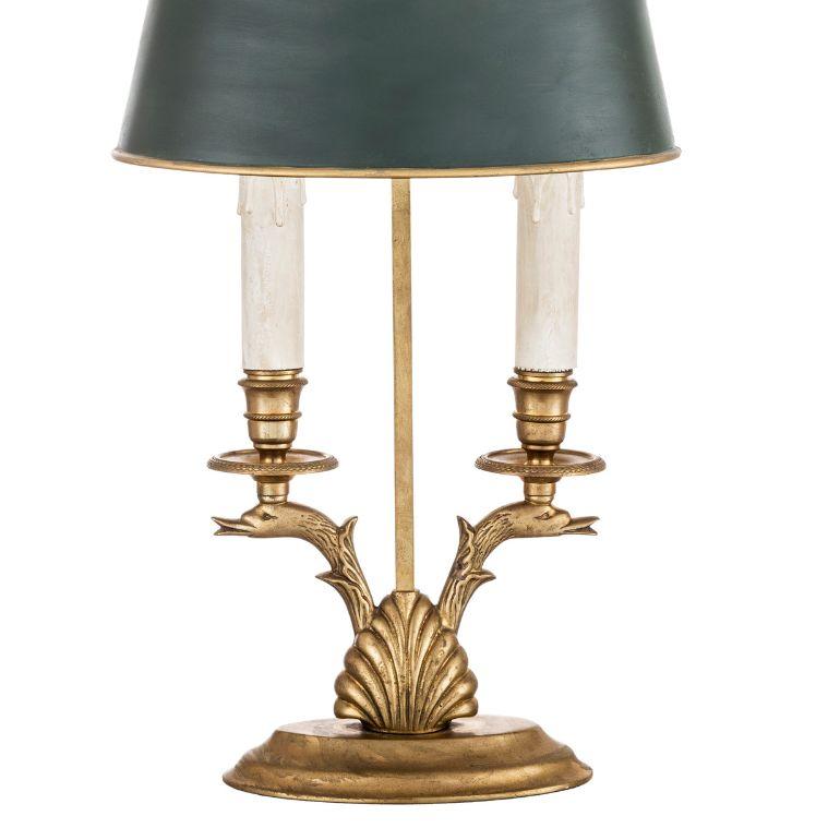 Lampada bouillotte a due luci in ottone con delfini e paralume regolabile In condizioni Nuovo in vendita a Firenze, FI