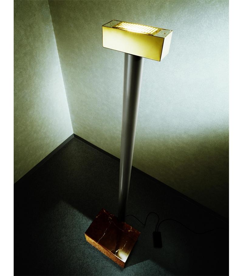 Rare metal floor lamp with marble base by Ettore Sottsass made in 1988 for Memphis Milano.
