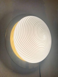 Italian Murano Glass Flush Mount Light with White Swirl Glass, 1970