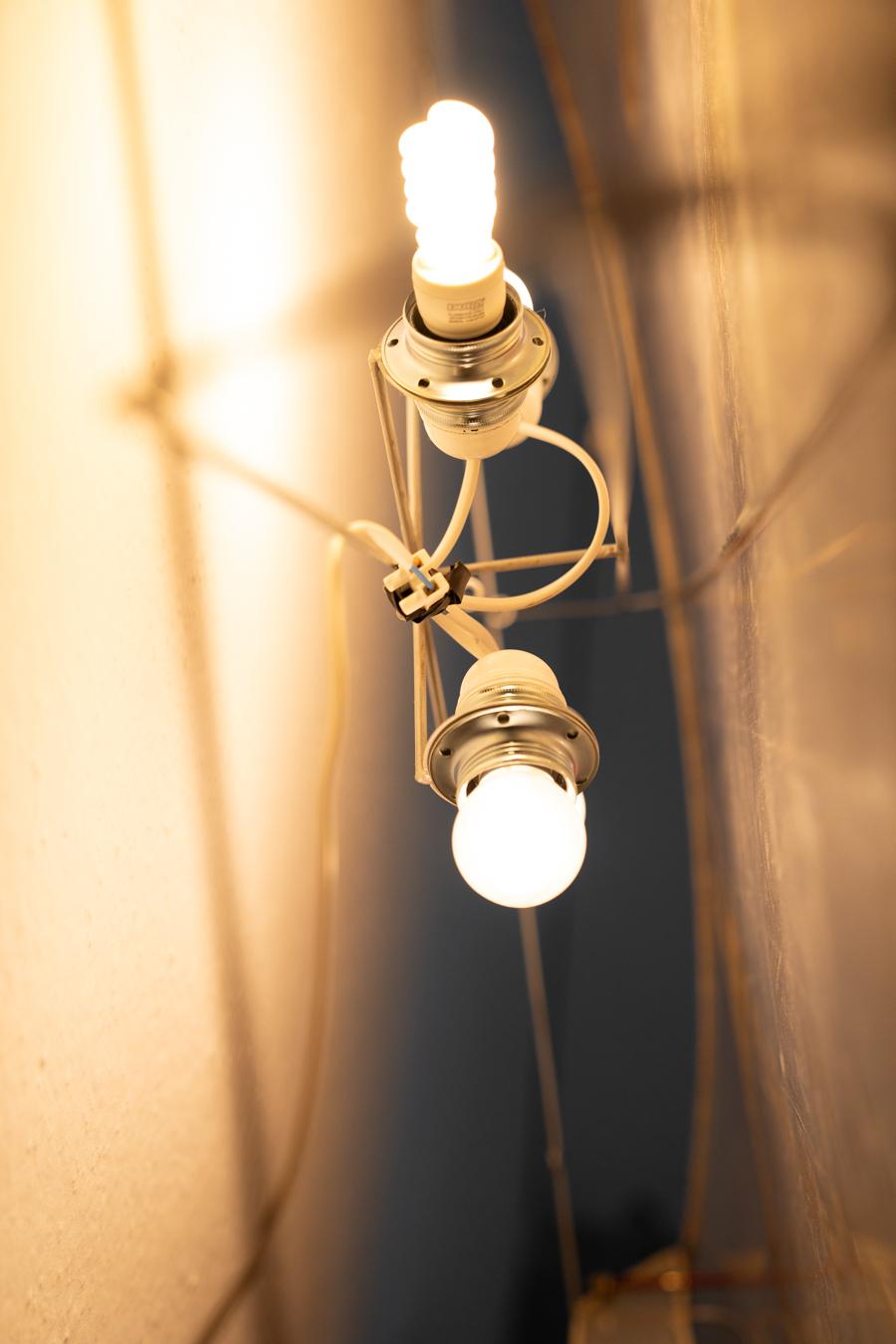 Lampada da muro quadrata in legno rosso e carta di riso, prod.Steelline anni '80 in vendita 9