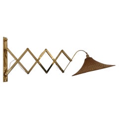 Brass Scissor Wall Lamp with Straw Lampshade, Italy 1960s