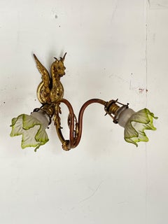 Antique Bronze and Glass Wall Lamp, Italian, 1950s
