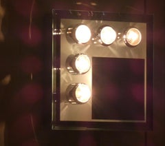 Lampada da parete in acciaio cromato con specchio e luci, anni '70