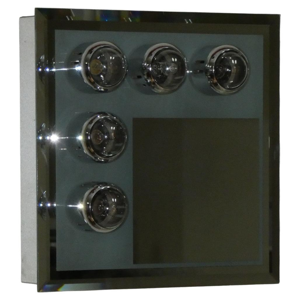 Chrome-plated steel wall lamp with mirror and lights, 1970s For Sale