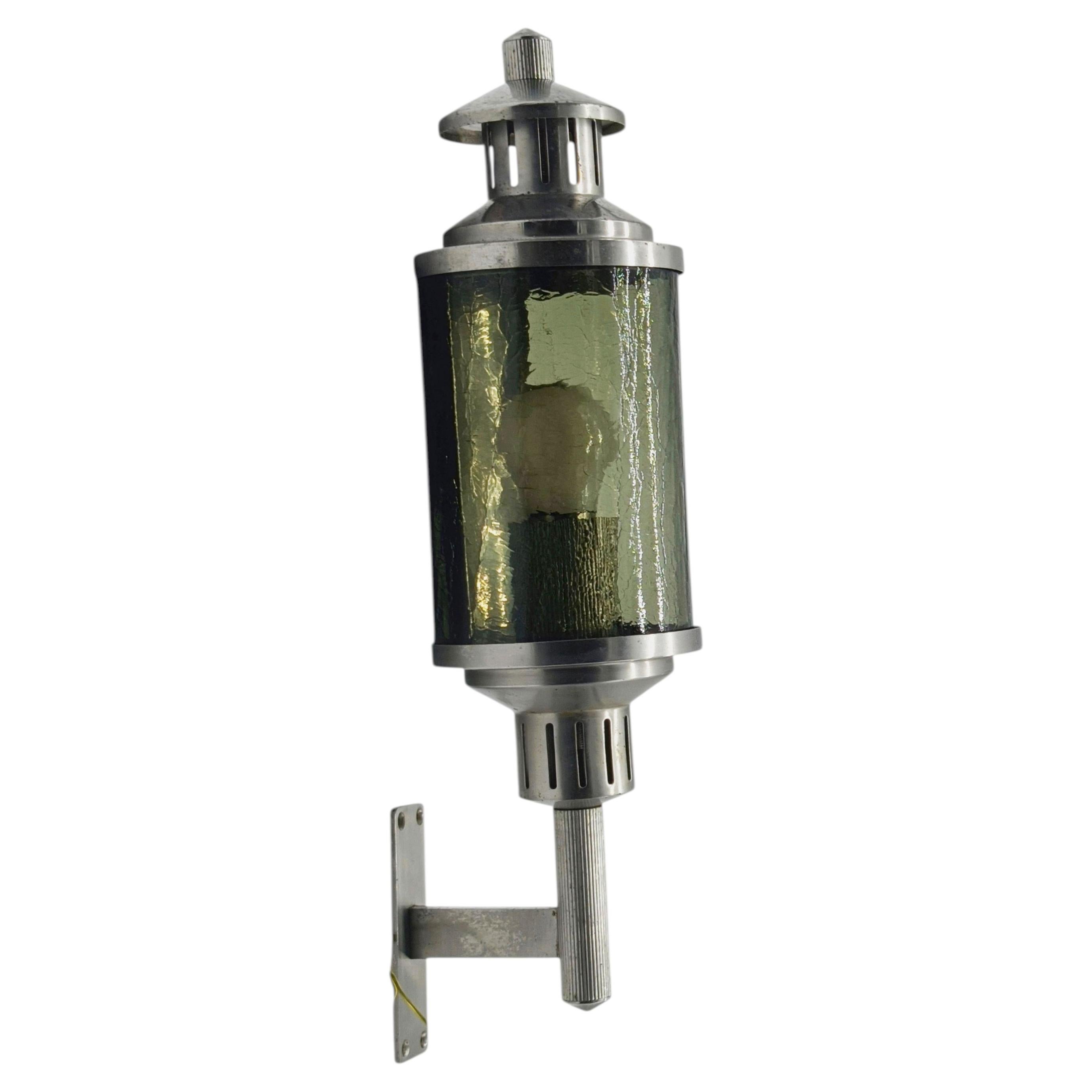 "Lanterna" Wall Lamp in Green Cathedral Glass and Metal, Italy, 1960s For Sale