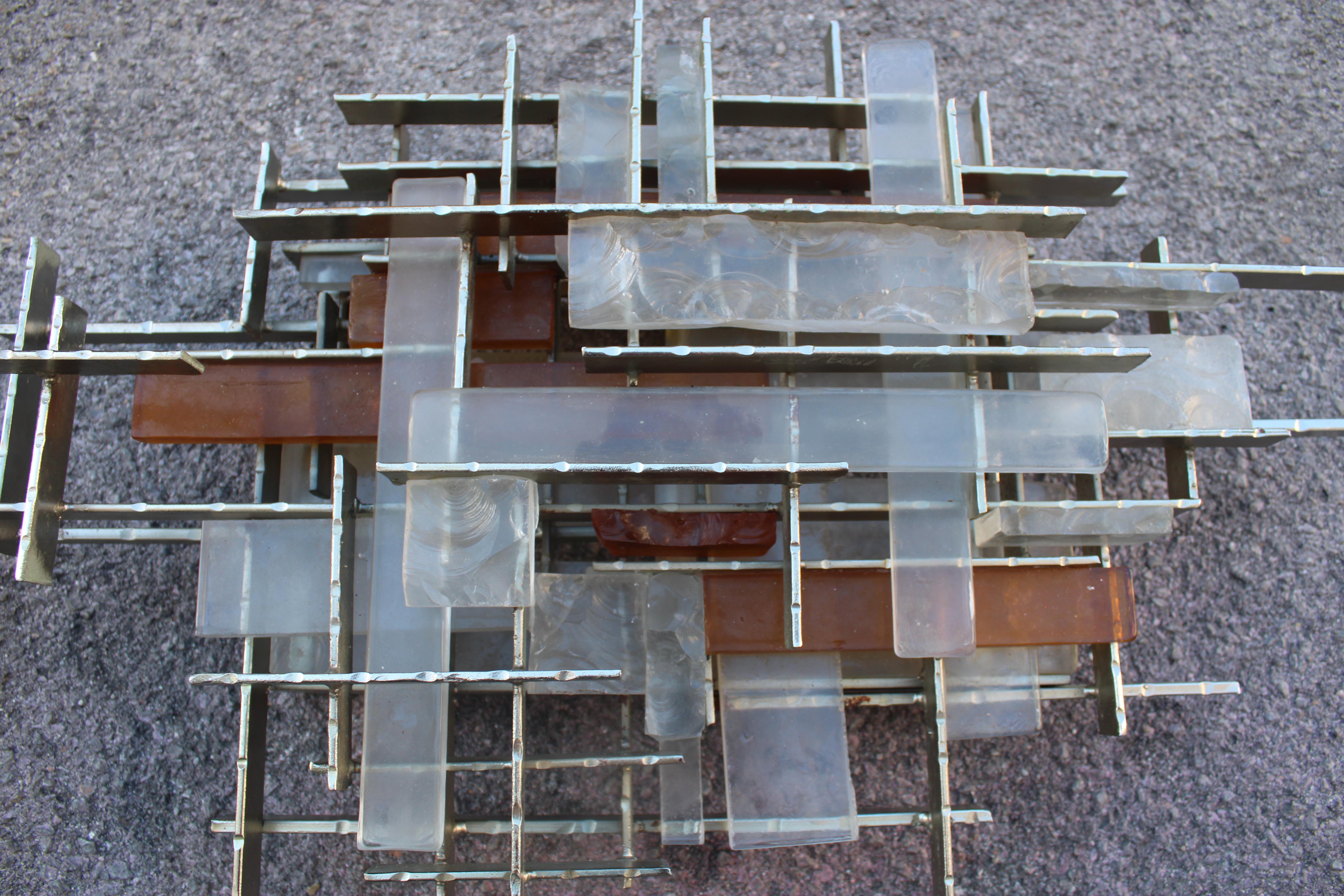 Poliarte Brutalista Minimalista Italia años 60 Murano y Metal Lámpara de Pared en venta 5