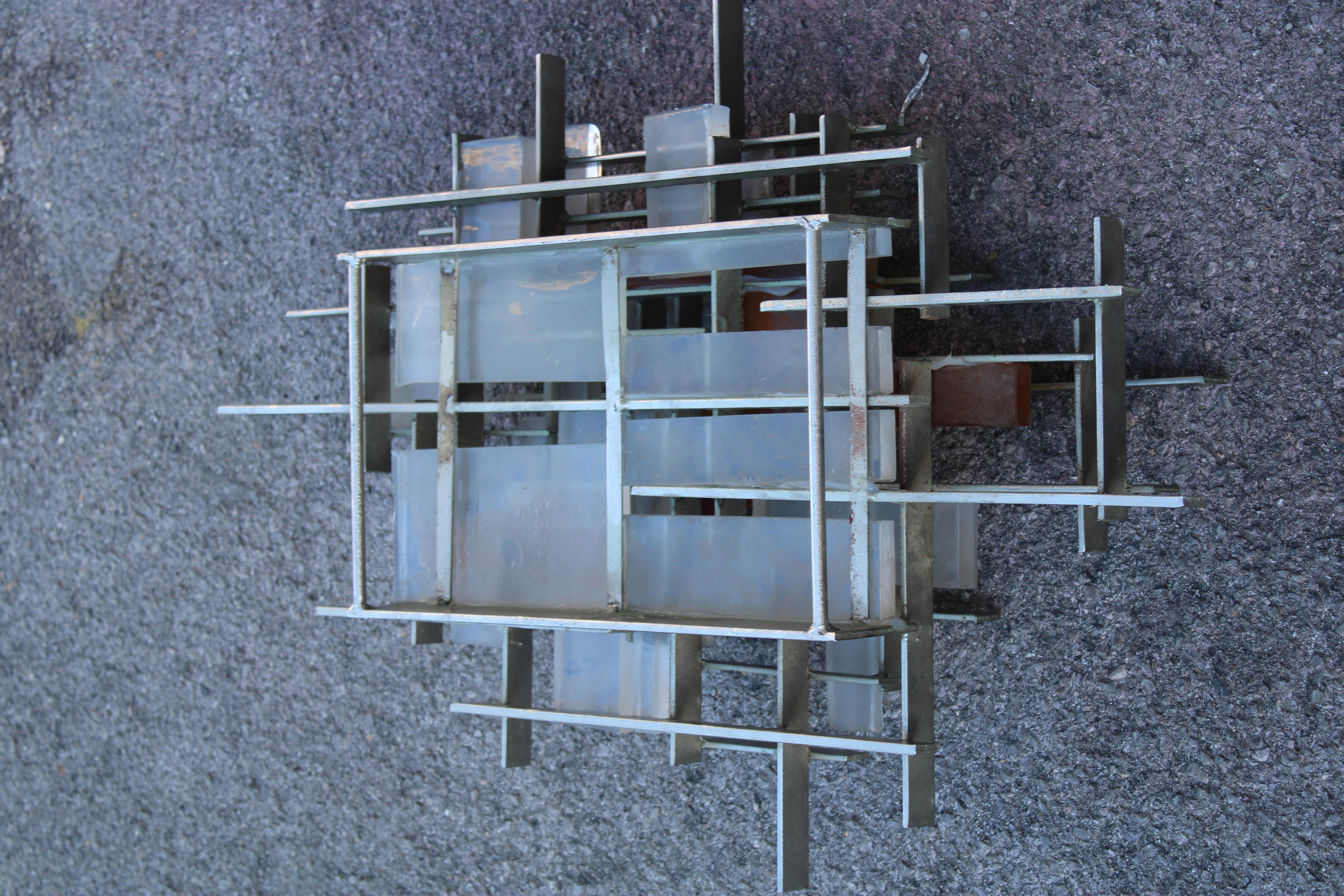 Poliarte Brutalista Minimalista Italia años 60 Murano y Metal Lámpara de Pared en venta 9