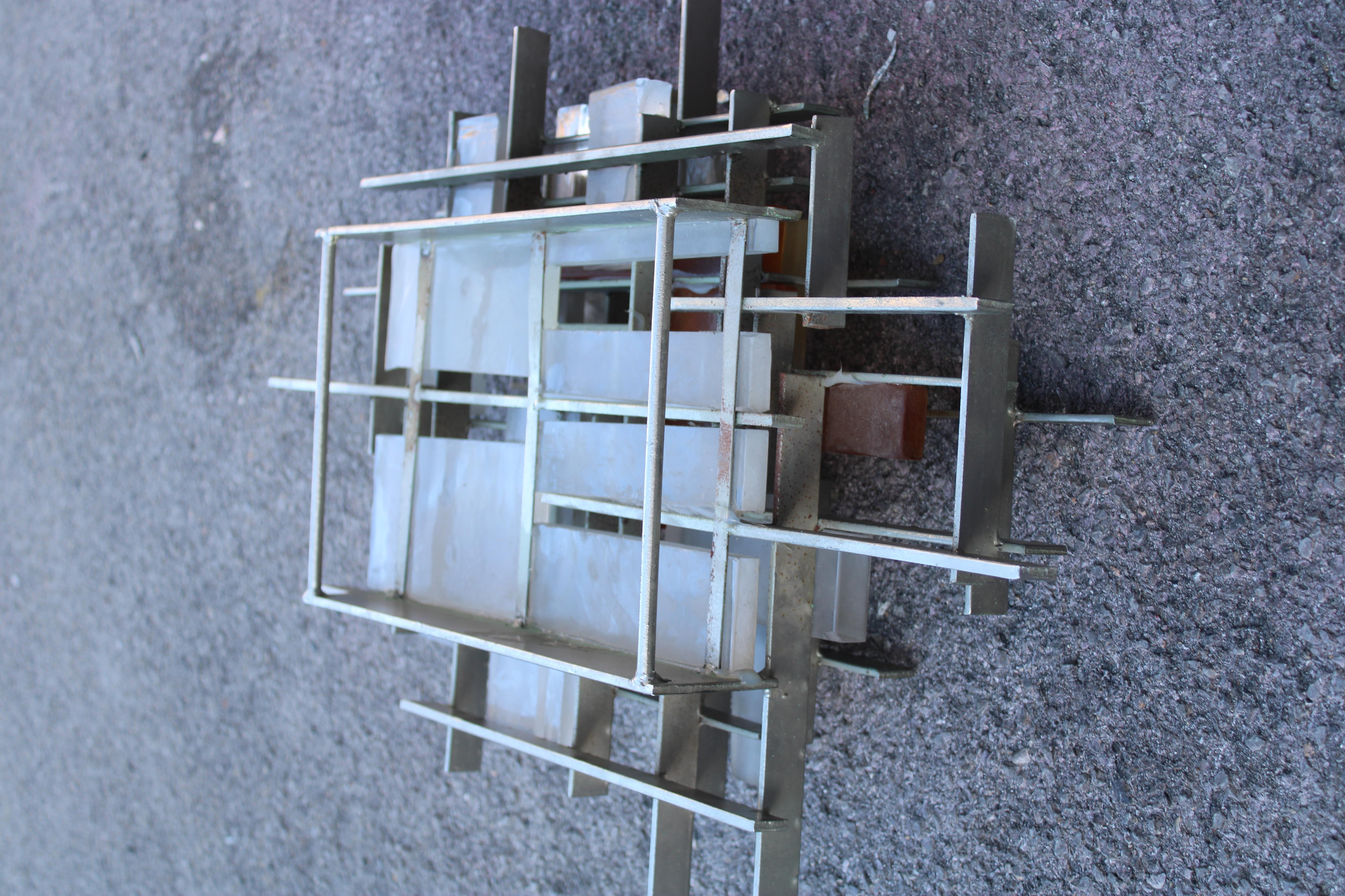 Poliarte Brutalista Minimalista Italia años 60 Murano y Metal Lámpara de Pared en venta 10