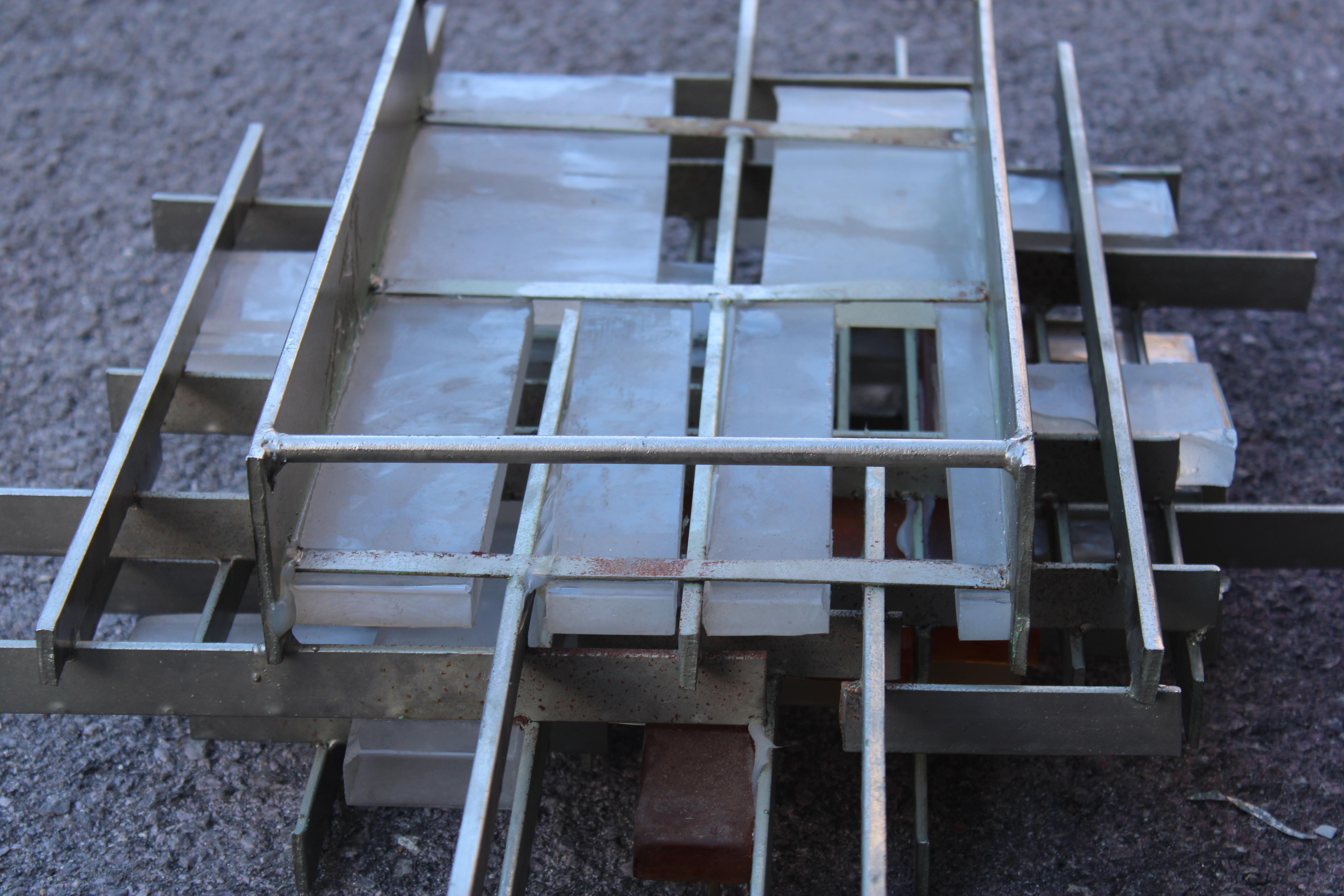 Poliarte Brutalista Minimalista Italia años 60 Murano y Metal Lámpara de Pared en venta 11