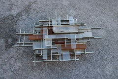 Poliarte Brutalist Minimalist Italy 1960s Murano and Metal Wall Lamp