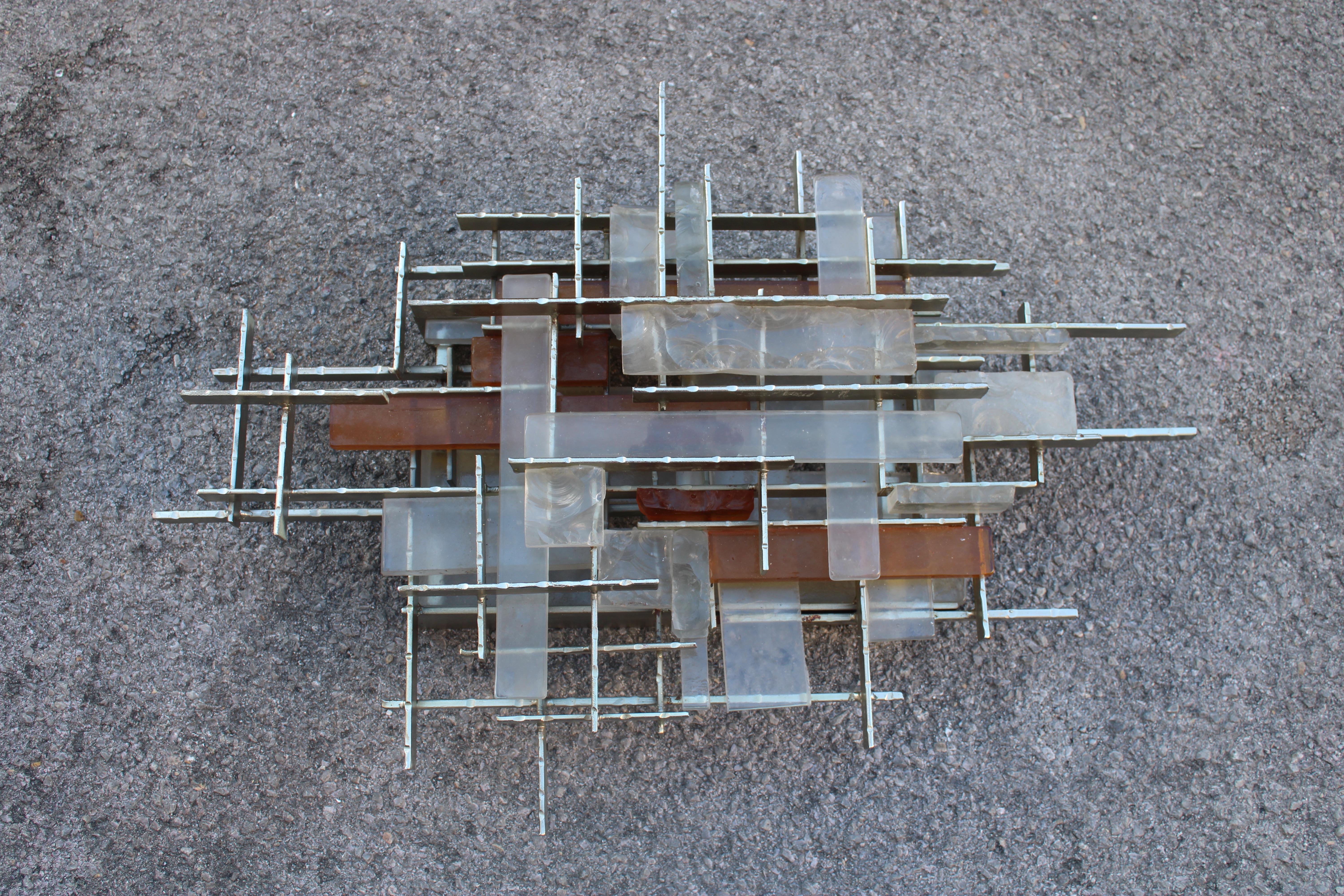 Poliarte Brutalista Minimalista Italia años 60 Murano y Metal Lámpara de Pared en venta 1