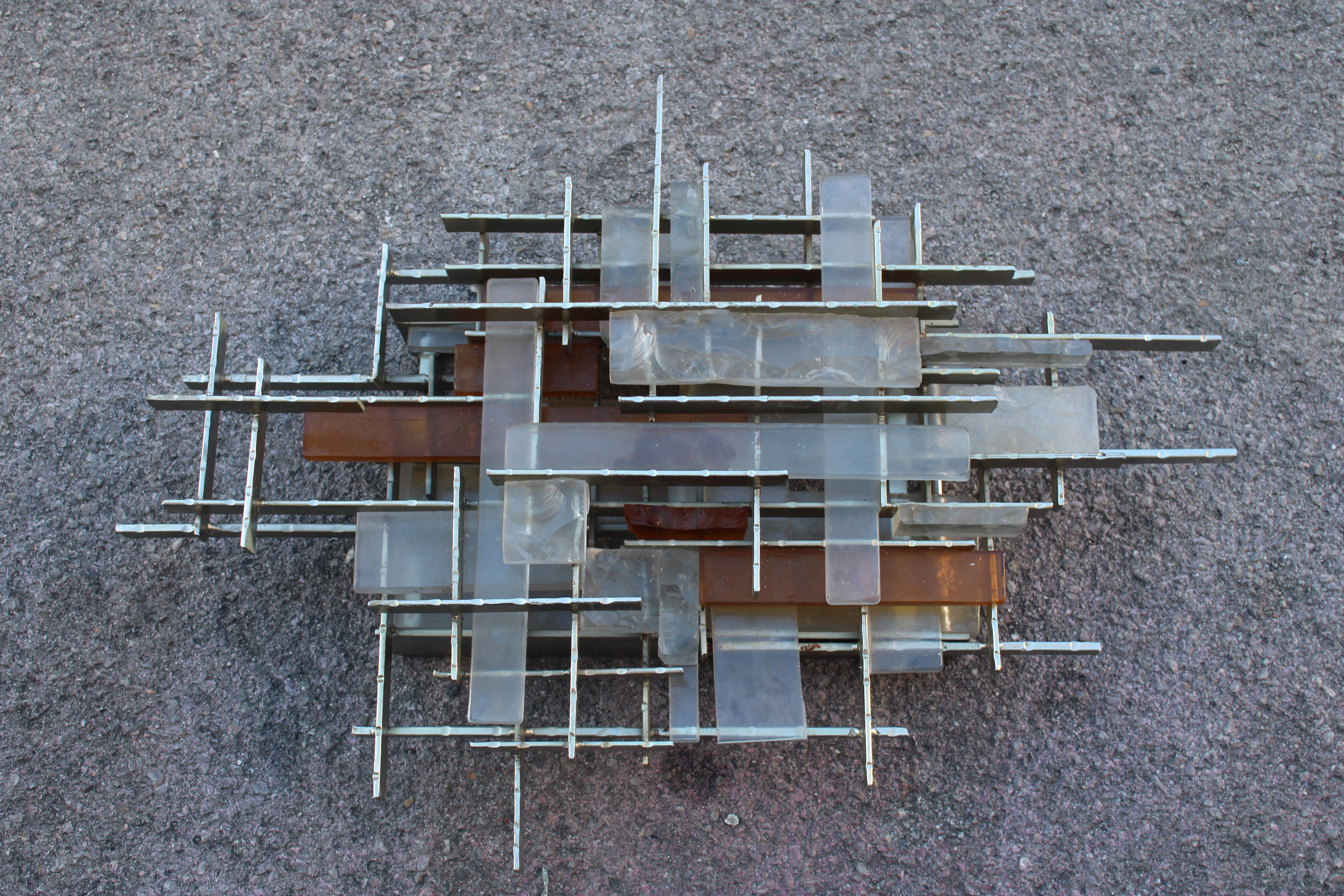 Poliarte Brutalista Minimalista Italia años 60 Murano y Metal Lámpara de Pared en venta 2