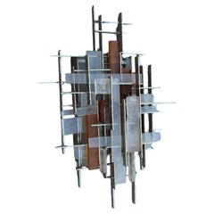 Poliarte Brutalist Minimalist Italy 1960s Murano and Metal Wall Lamp