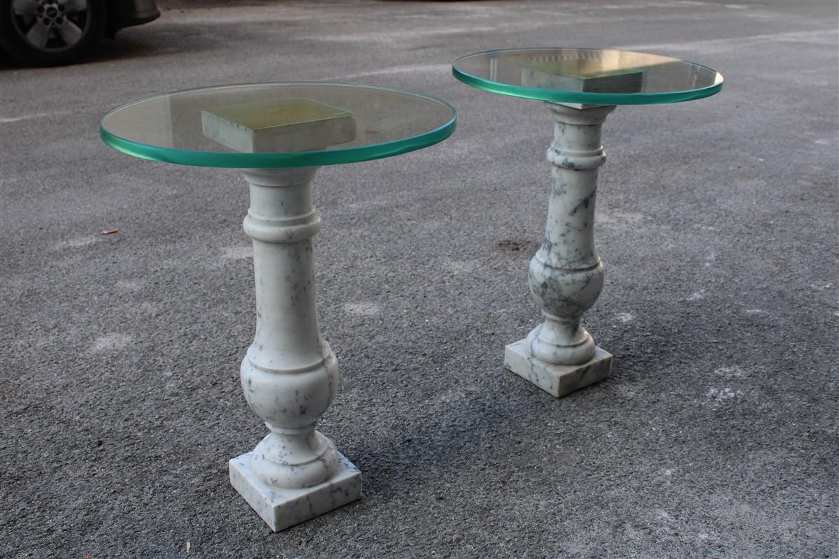 Pair Italian Table Coffee Night stands Carrara Marble Brass and Glass 1970 For Sale 6