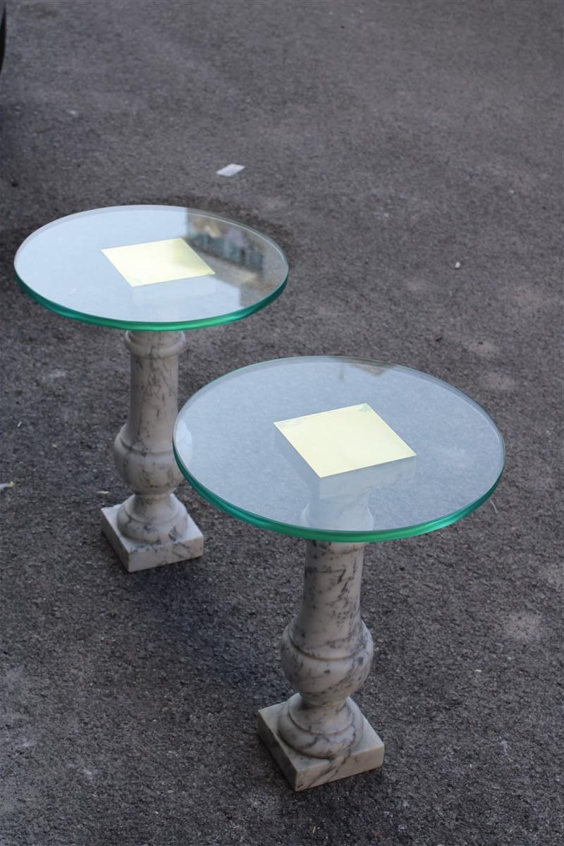 Pair Italian Table Coffee Night stands Carrara Marble Brass and Glass 1970 For Sale 14