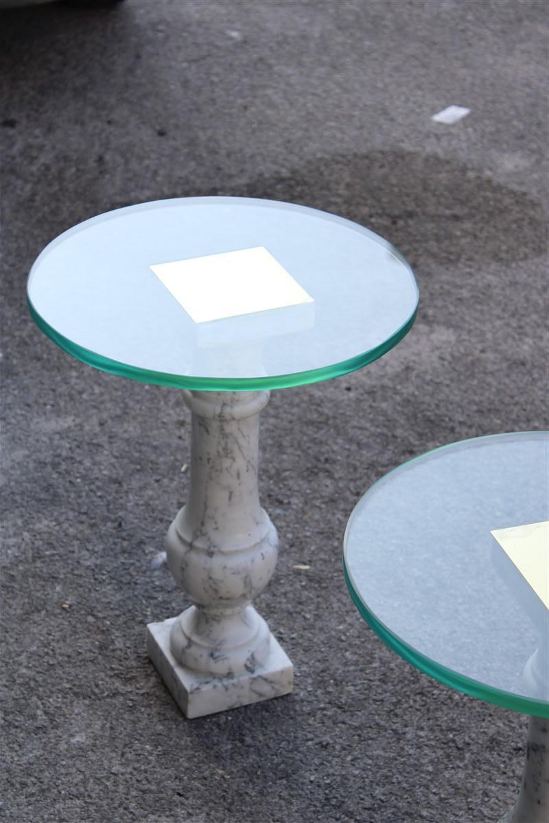 Pair Italian Table Coffee Night stands Carrara Marble Brass and Glass 1970 In Good Condition For Sale In Palermo, Sicily