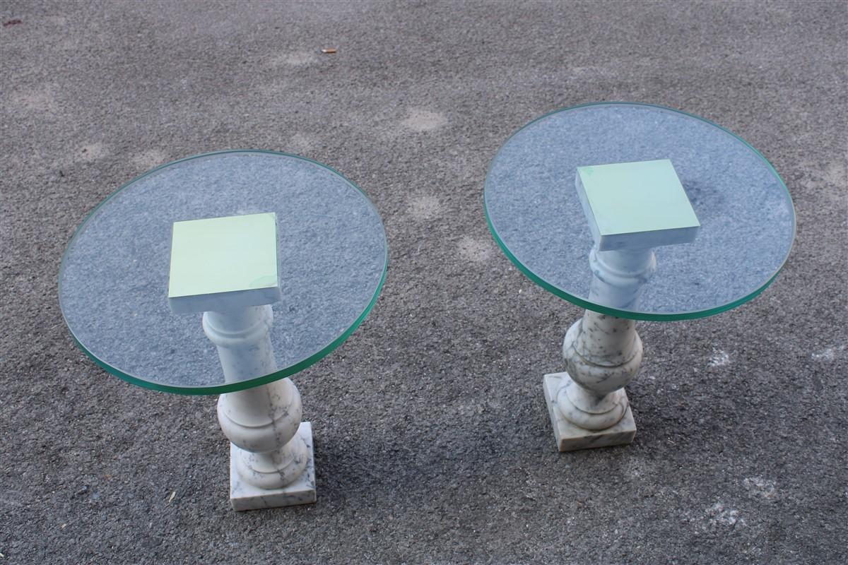 Pair Italian Table Coffee Night stands Carrara Marble Brass and Glass 1970 For Sale 5