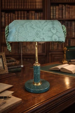 Lampada da Scrivania Vintage in Marmo Verde e Ottone Pezzo Unico Artigianale '80