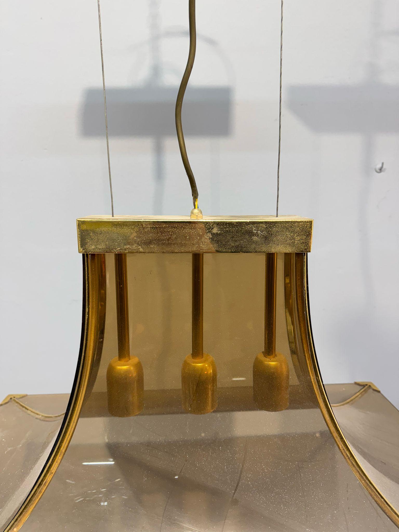 Lampada da soffitto in vetro e ottone, anni '60 In condizioni buone in vendita a Palermo, IT
