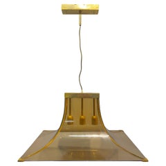 Glass and brass ceiling lamp, 1960s