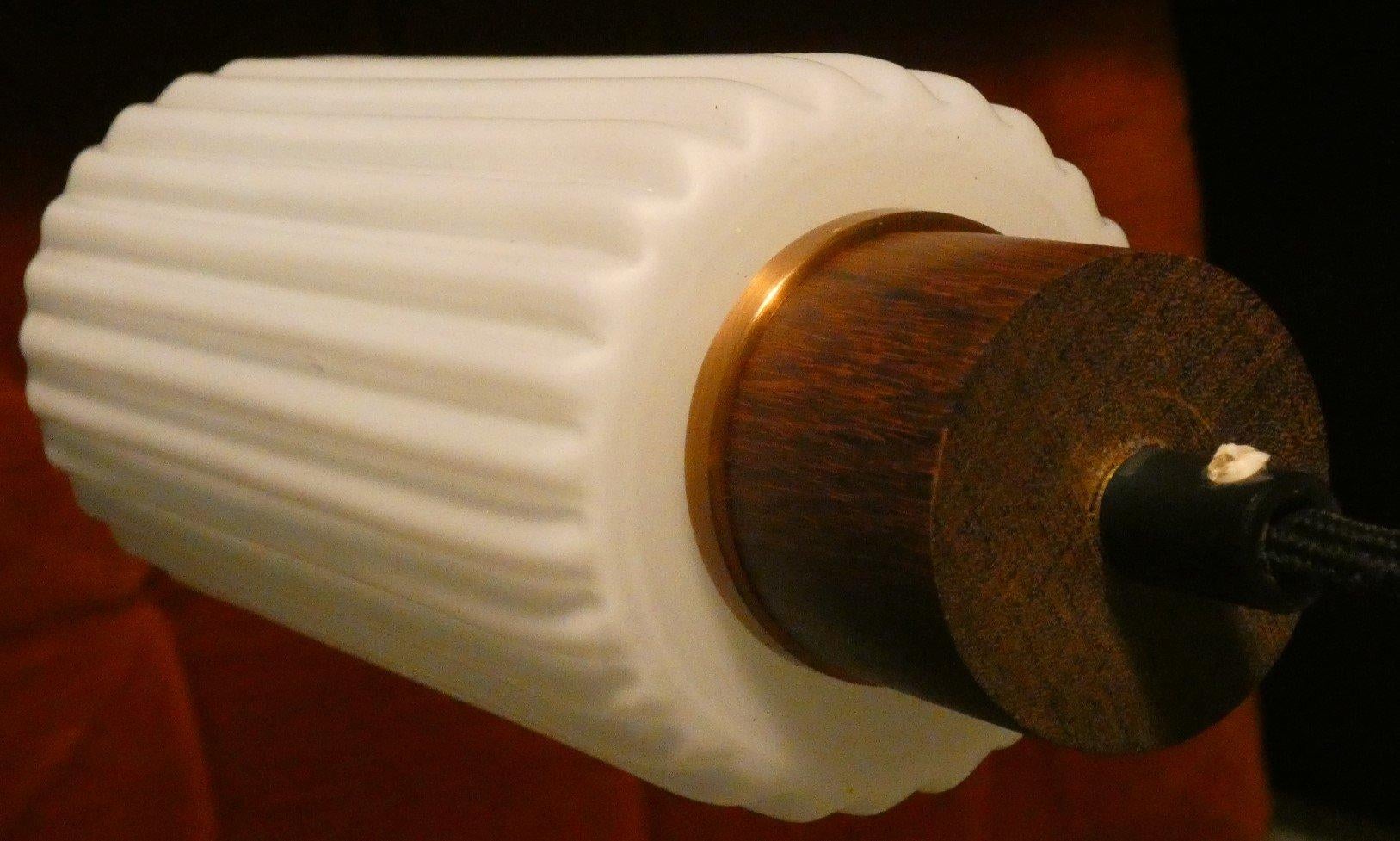 Lampada da soffitto in vetro opalino e teak, Italia, anni '50 in vendita 1