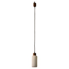 Opal glass and teak ceiling lamp, Italy, 1950s